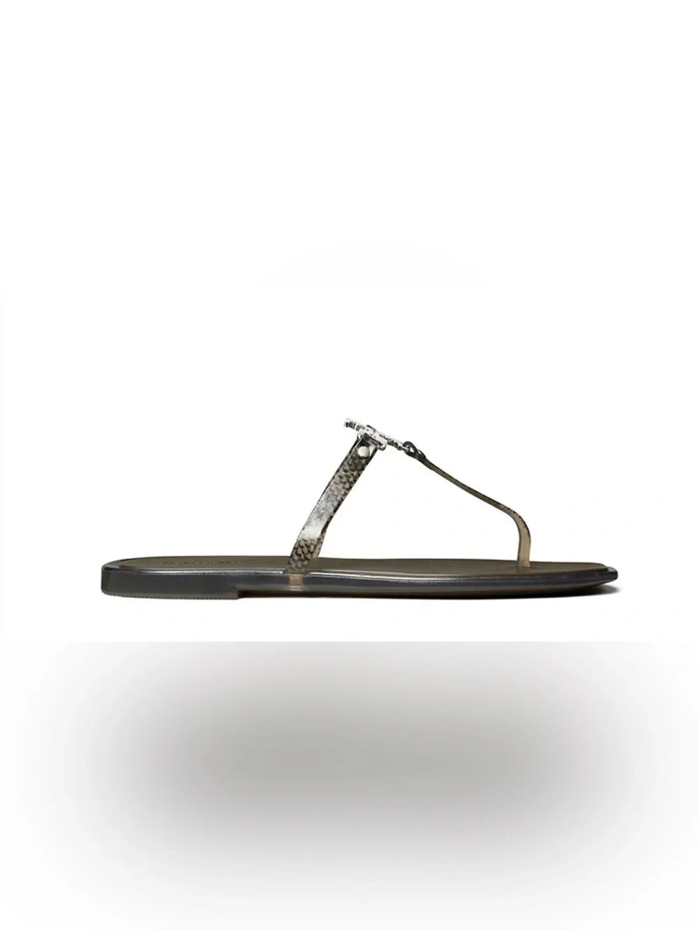 Tory Burch Roxanne Jelly Flip Flops Ash Brown Silver Logo Sandals Size 8 NWT